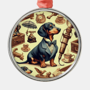 Ornement En Métal Illustration vintage Dachshund