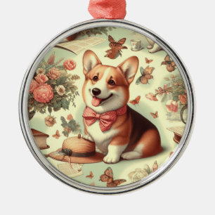Ornement En Métal Illustration vintage de Corgi Cardigan gallois