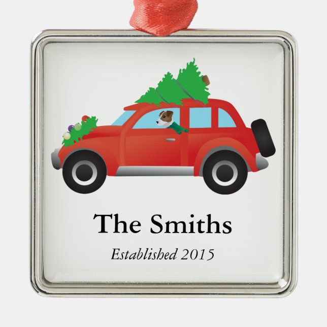 Ornement En Métal Jack Russell Terrier Conduite voiture de Noël (Devant)