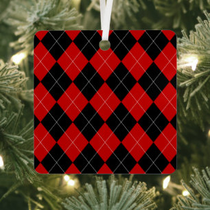 Ornement En Métal Jacquard preppy Tartan Diamond Plaid Rouge Noir