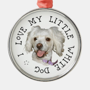 Ornement En Métal J'adore mon petit chien blanc Poodle / Bichon Mix