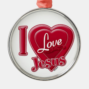 Ornement En Métal J'aime Jésus Coeur Rouge