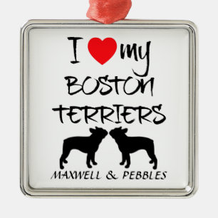 Ornement En Métal J'Aime Mes Deux Chiens Terrier De Boston