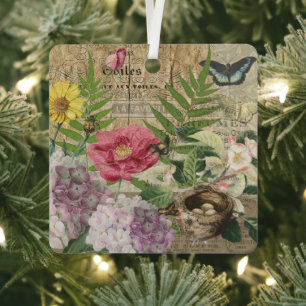 Ornement En Métal Jardin Floral de Nid d'Oiseau Fleur Papillon Art