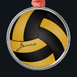 Ornement En Métal Jaune doré et noir personnalisez le volley-ball<br><div class="desc">Volleyball Sport Joueur ornement de Noël prêt pour vous à personnaliser. Faites un merveilleux cadeau personnalisé pour votre joueur de volley, entraîneur, ventilateur, etc... ⭐ Ce Produit est 100% Personnalisable. *****Cliquez sur le BOUTON PERSONNALISER pour ajouter, supprimer, déplacer, redimensionner, modifier, tourner, etc... n'importe quel graphique ou texte. 99% de mes...</div>