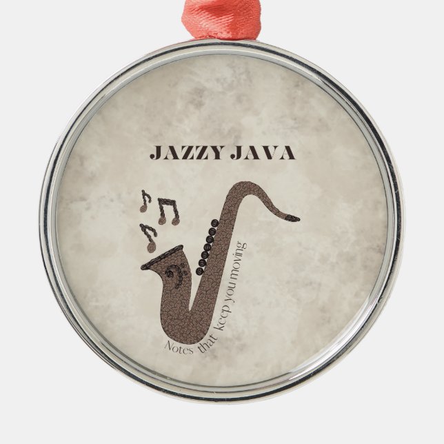 Ornement En Métal Jazzy Java-Grains de Café-Saxophone- (Devant)