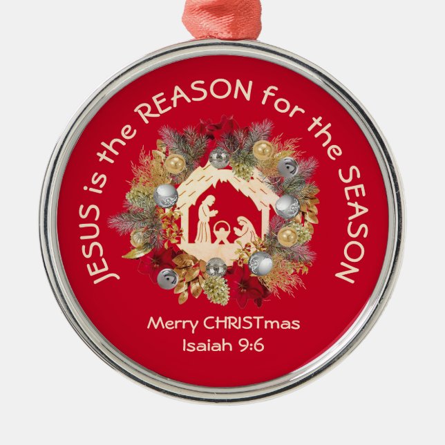 Ornement En Métal JÉSUS EST LA RAISON DE Noël Rouge (Devant)