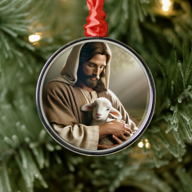 ORNEMENT EN MÉTAL JESUS WITH LAMB CHRISTMAS ORNAMENT (Arbre)