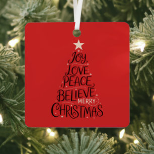 Ornement En Métal Joie Amour Paix Croire Joyeux Noël Arbre Xmas