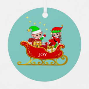 Ornement En Métal Joli elfe de Noël sur traîneau