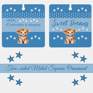 Ornement En Métal Joli lion chut bébé dort bleu