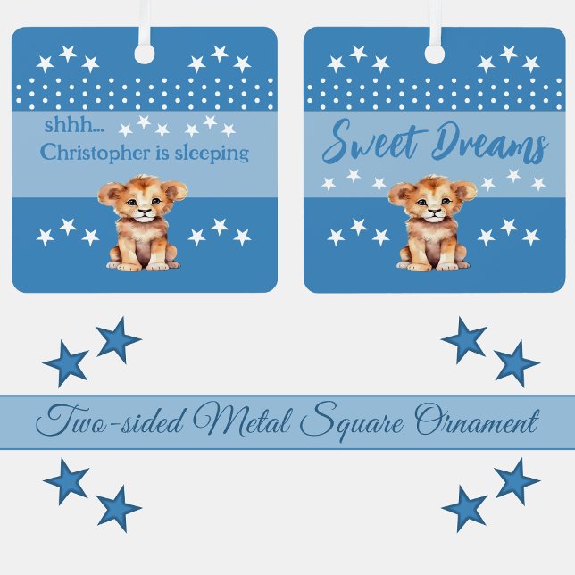 Ornement En Métal Joli lion shhh ajouter nom dormir bleu (Créateur téléchargé)