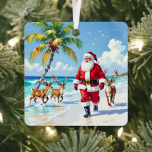 Joli Père Noël sur la plage avec des rennes person