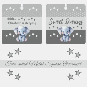 Ornement En Métal Jolie éléphant shhh ajouter nom dormir gris