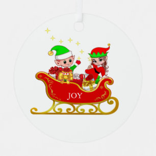 Ornement En Métal Jolie fée de Noël et elfe sur traîneau