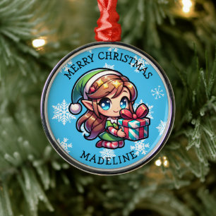 Ornement En Métal Jolie Fille Anime Elfe Noël Personnalisé