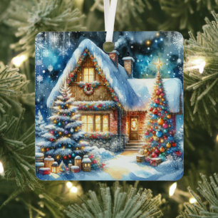 Ornement En Métal Jolie maison décorée dans un décor de Noël festif