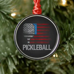 Ornement En Métal Joueur de pickleball amateur de paddleball avec dr