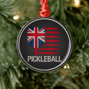 Ornement En Métal Joueur de Pickleball Paddle Drapeau Royaume-Uni 