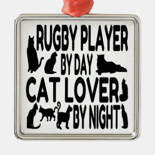 Ornement En Métal Joueur de rugby Amoureux des chats