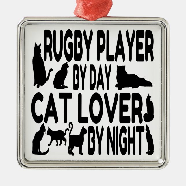 Ornement En Métal Joueur de rugby Amoureux des chats (Devant)
