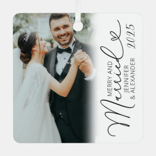 Ornement En Métal Joyeux et mariés Noël photo simple