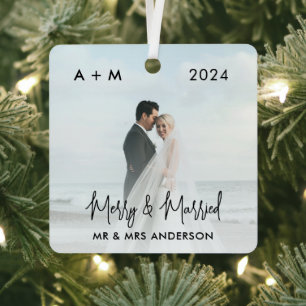 Ornement En Métal Joyeux et mariés Nouvelle mariée Première photo de