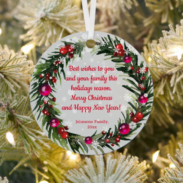 Ornement En Métal joyeux fêtes de noël aquarelle sainte couronne flo (Insitu)