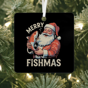 Ornement En Métal Joyeux Fishmas drôle de Noël Santa Claus pêche