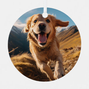 Ornement En Métal Joyeux Golden Retriever en cours