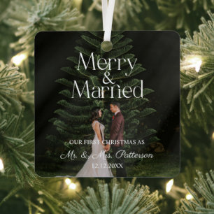 Ornement En Métal Joyeux & Marié Premier Noël de Mariage