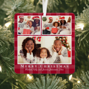 Ornement En Métal joyeux noël 3 photos collage rouge buffle plaid