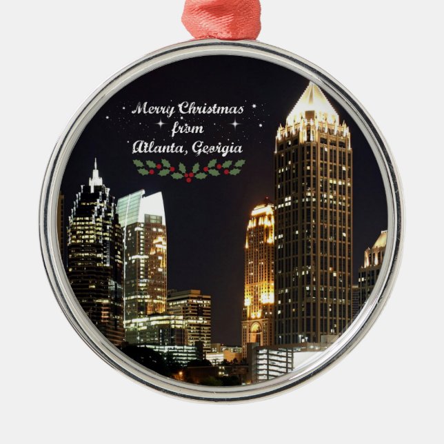 Ornement En Métal Joyeux Noël, Atlanta, Georgia Skyline (Devant)