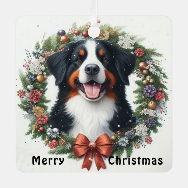 Ornement En Métal Joyeux Noël Bernese Mountain Dog Xmas (Recto)