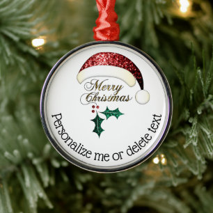 Ornement En Métal Joyeux Noël chapeau de Père Noël Paillettes Texte 