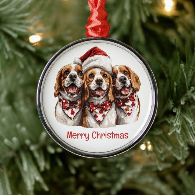 Ornement En Métal Joyeux Noël Chiens Beagle (Arbre)