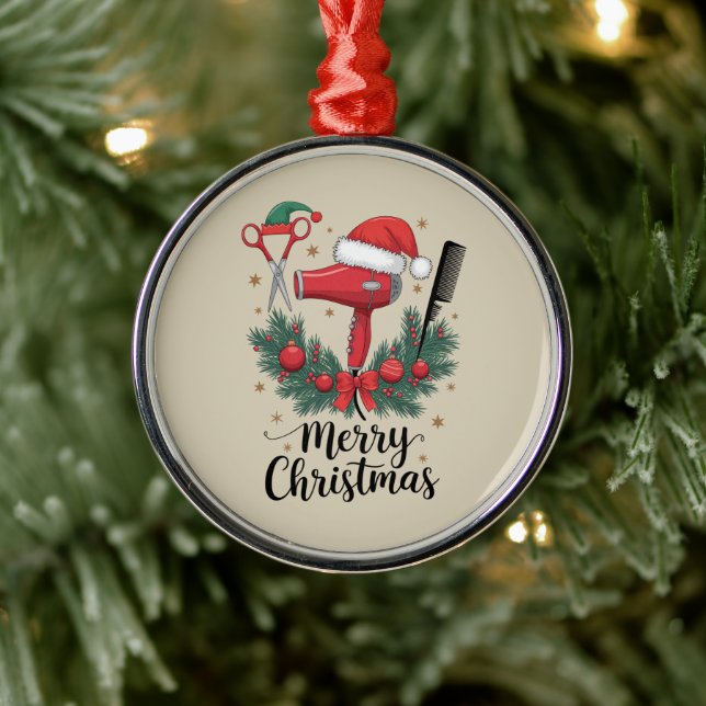 Ornement En Métal Joyeux Noël coiffeur coiffeur Xmas coiffure (Arbre)