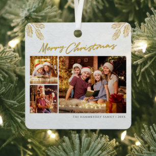 Ornement En Métal Joyeux Noël Collage de photos de famille Fêtes