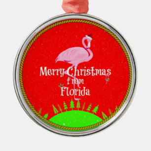 Ornement En Métal Joyeux Noël de Floride et Santa Flamingo