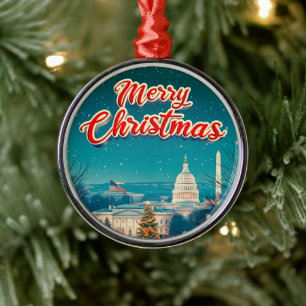 Ornement En Métal Joyeux Noël de Washington Vintage Retro