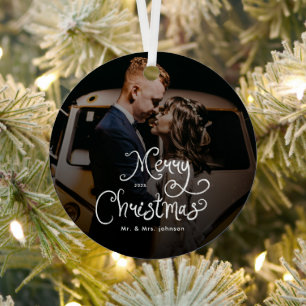 Ornement En Métal Joyeux Noël Écriture Fantaisiste Photo personnali