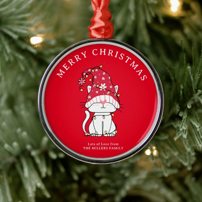 Ornement En Métal Joyeux Noël Funny Mignonne Chat de Noël (Arbre)