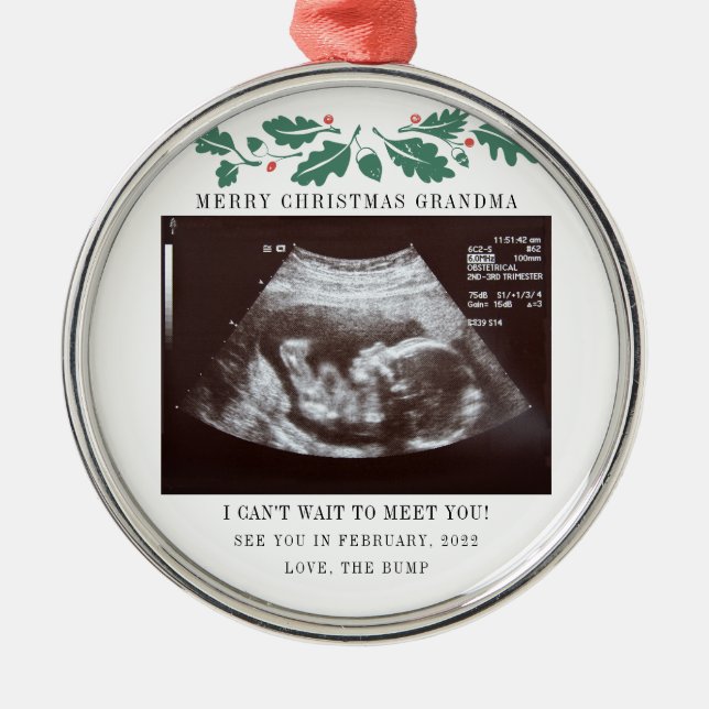 Ornement En Métal Joyeux Noël Grossesse Ultrasound Photo Grand-mère (Devant)
