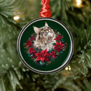 Ornement En Métal Joyeux Noël Maine Coon Chat 