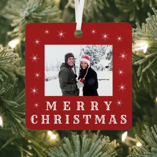 Ornement En Métal Joyeux Noël moderne Famille de neige Rouge (Insitu)