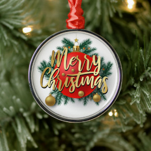 Ornement En Métal Joyeux Noël or avec couronne
