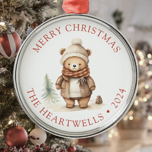 Ornement En Métal Joyeux Noël Ourson Personnalisé Mignon