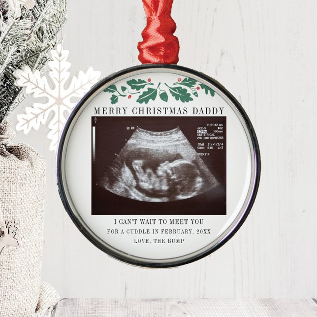 Ornement En Métal Joyeux Noël papa Grossesse Ultrasonic (Sonogram Merry Christmas Daddy Pregnancy Announcement Metal Ornament)