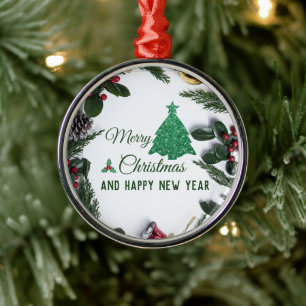 Ornement En Métal Joyeux Noël - parties scintillant verte
