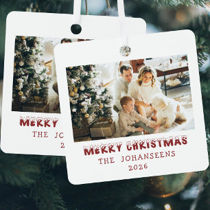 Ornement En Métal Joyeux Noël Photo Recto Verso Souvenir de Famille